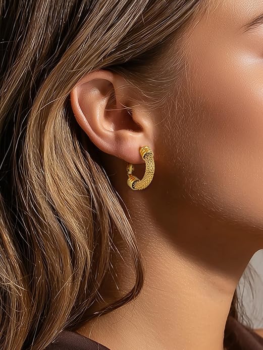 KeyStyle Mesh Hoop Earrings for Women, Stainless Steel Gold Hoops Earring Lightweight Loops, 2MM Thick Hypoallergenic Circle Endless Hollow Hoop 20mm-80mm