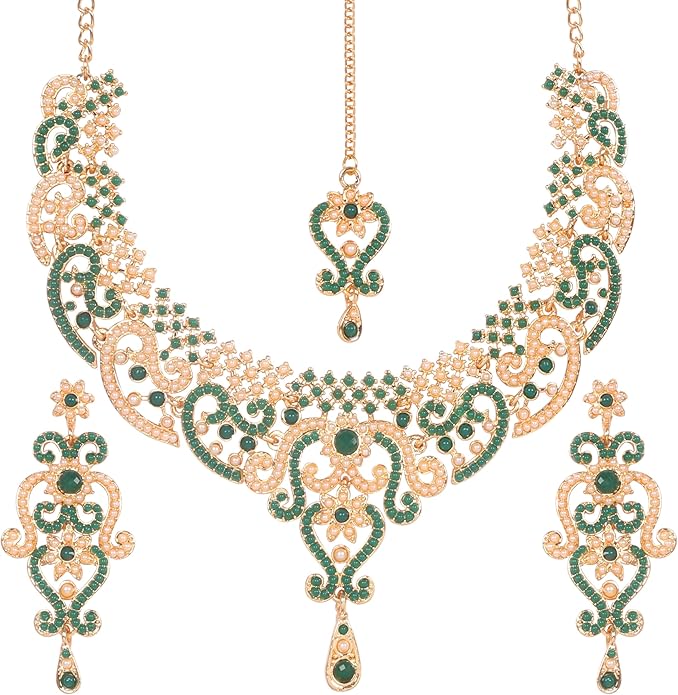 Touchstone Indian jewelry set for women bollywood gold jewellery wedding outfits necklace sets earrings bridal maang tikka fancy costume girls big desi accessories rhinestone in gold or silver tone