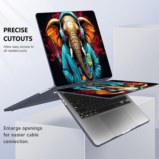 Case for MacBook Pro 13 inch with/Without Touch Bar (2016-2022, M2 A2338 M1 A2289 A2251 A2159 A1989 A1706 A1708), Hard Shell + Keyboard Cover + Dust Plug, Elephant Hoodie