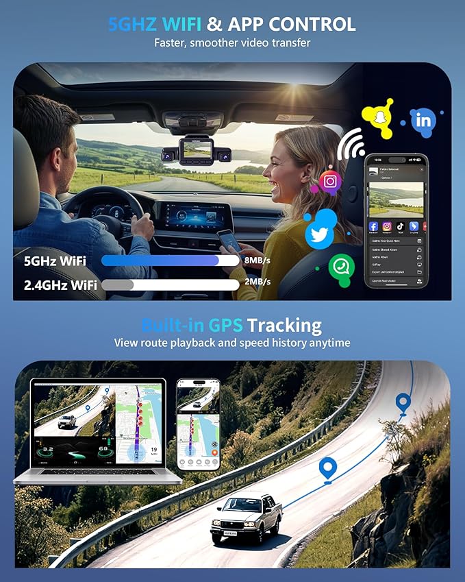 Dash Cam 4 Channel Front and Rear Inside, 360° Car Camera 4K UHD, Dash Camera for Cars Built-in Wi-Fi GPS, Dashcam with 64GB Card, Voice Control, CPL Filter, WDR Night Vision, 24H Parking Mode(V8PLUS)
