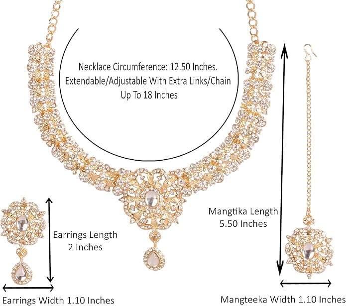 Touchstone Indian jewelry sets for women gold wedding tikka necklace set guest costume fancy bridal jewellery rhinestone crystal elegant formal prom evening wear dainty accessories