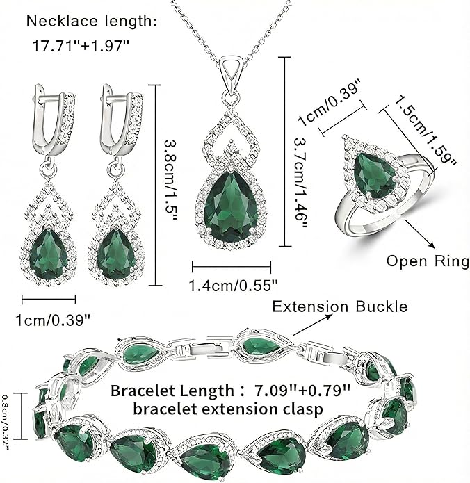 Classic Jewelry Set—Perfect for Weddings, Galas, and Everyday Wear—Includes Bracelet, Ring, Pendant Earrings, and Necklace ，Birthday Gift for Mother/Wife/Sister/Best Friend