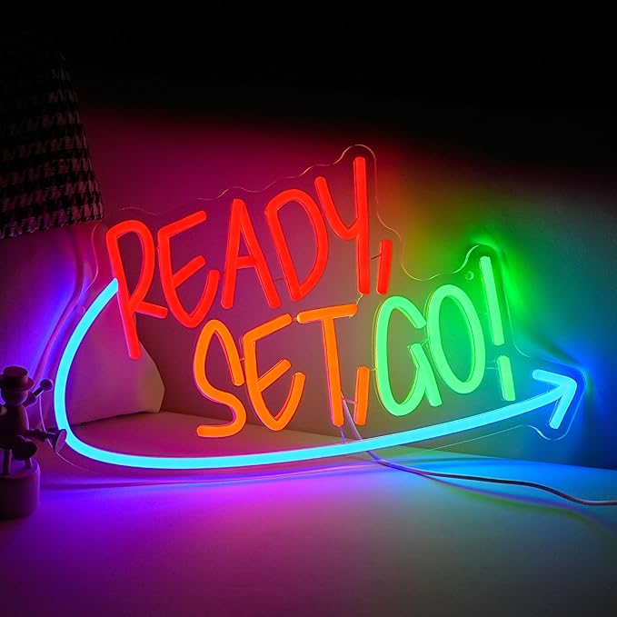 Ready Set Go Neon Sign for Game Room Colorful Game Neon Light Anime Gamer Led Light Sign Dimmable Gameing Light Up Sign for Boys Bedroom Man Cave Party (16.5 * 9.4 In)