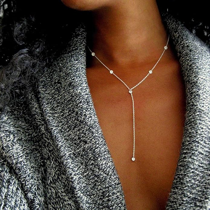Gold Necklace for Women, Dainty Gold Long Necklaces 14k Gold Plated Prom Lariat Necklace Cute Choker Necklaces for Women Trendy Stuff Fashion Costume Gold Accessories Christmas Jewelry Gifts