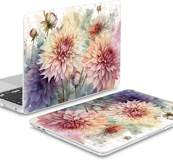 Mektron for MacBook Pro 13-inch Case 2022 2021 2020 Release A2338 M2 M1 A2289 A2251, Printed Plastic Hard Shell Cover for New MacBook Pro 13.3-inch Touch Bar Fits Touch ID, Watercolor Dahlias