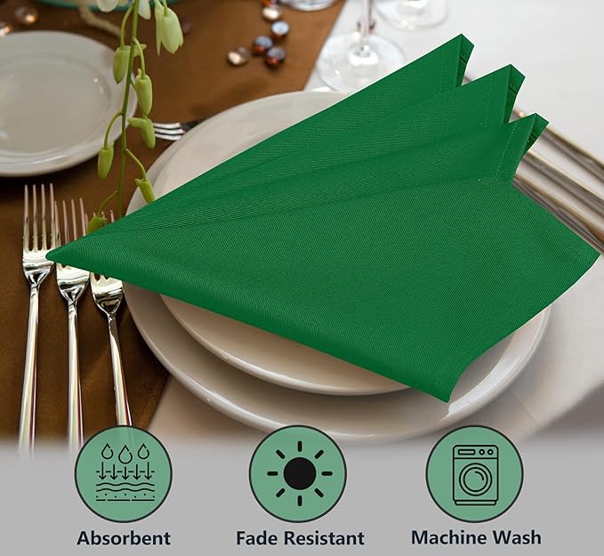 Ruvanti Cloth Napkins Set of 6, 18x18 Inches Napkins Cloth Washable, Soft, Durable, Absorbent, Cotton Blend. Table Dinner Napkins Cloth for Hotel, Lunch, Restaurant, Wedding Parties - Dark Green