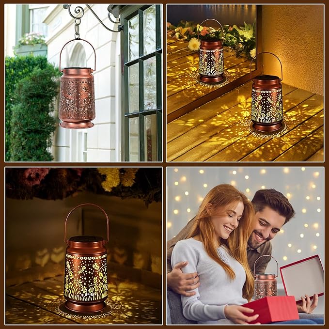 Solar Lanterns Outdoor Waterproof Gifts for Women Grandma Gifts for Mom Butterfly Garden Decor Solar Hanging Lantern Metal for Patio Yard Festival Pathway Landscape