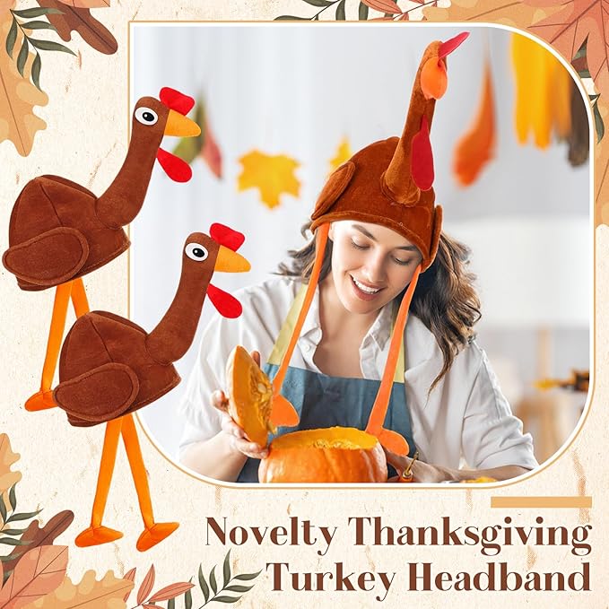 Hanaive 10 Pieces Thanksgiving Turkey Hats Bulk for Adults Turkey Costume for Dress-up Party Plush Turkey Hat Party Supplies