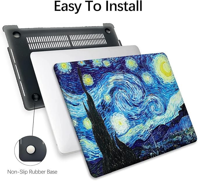 Berkin Arts for MacBook Pro 14 inch Cover A3401 A3185 A3112 A2992 A2918 A2779 A2442 with M4 M3 M2 M1 Chip(2021-2024 Release) Keyboard & Screen Cover Post-Impressionism (The Starry Night by Van Gogh)