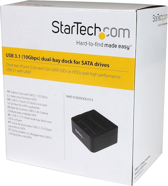 StarTech.com Dual-Bay USB 3.1 to SATA Hard Drive Docking Station, USB 3.1 (10 Gbps), External 2.5/3.5" SATA I/II/III, SSD/HDD Docking Station, Hot-Swap Hard Drive Bay, Top-Loading (SDOCK2U313)