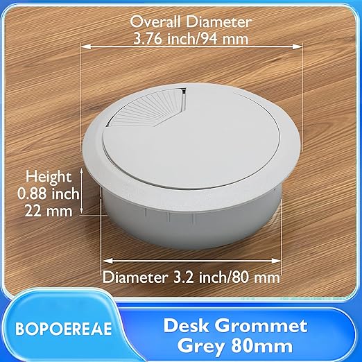 Desk Grommet 3-1/8" (80 mm), Desk Cord Hole Cover, Cable Grommet ABS Plastic, Desk Hole Grommet for Office and Home Table Cable, Detachable Adjustable Cable Cord Organizer (Light Grey 2 Pcs)