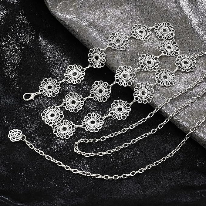 Small Flower Metal Belt Chain - Adjustable Waist Chain for Women's Dresses