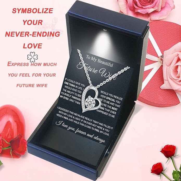 Wife Necklace From Husband To My Wife Necklace Soulmate Necklace For Women Future Wife Jewelry Birthday Christmas Valentine's gifts For Girlfriend Message Card & LED Box