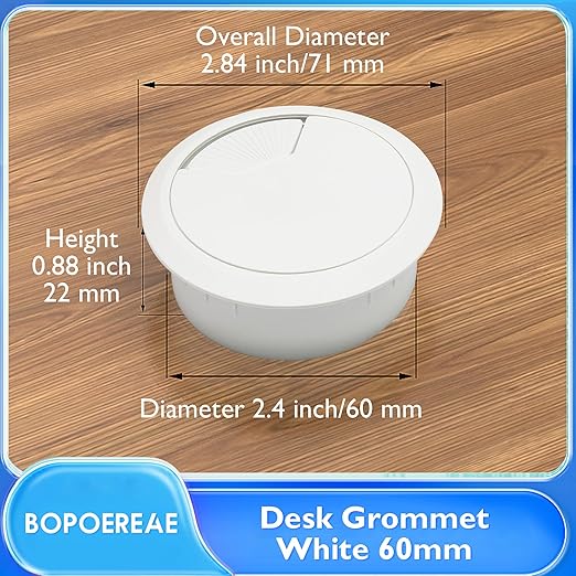 Desk Grommet 2-3/8" (60 mm), Desk Cord Hole Cover, Cable Grommet ABS Plastic, Desk Hole Grommet for Office and Home Table Cable, Detachable Adjustable Cable Cord Organizer (White 2 Pcs)