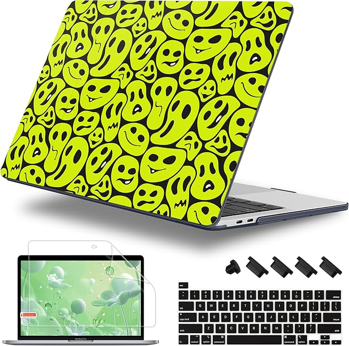 Case for MacBook Pro 13 inch with/Without Touch Bar (2016-2022, M2 A2338 M1 A2289 A2251 A2159 A1989 A1706 A1708), Hard Shell + Keyboard Cover + Dust Plug, Distorted Emoticon