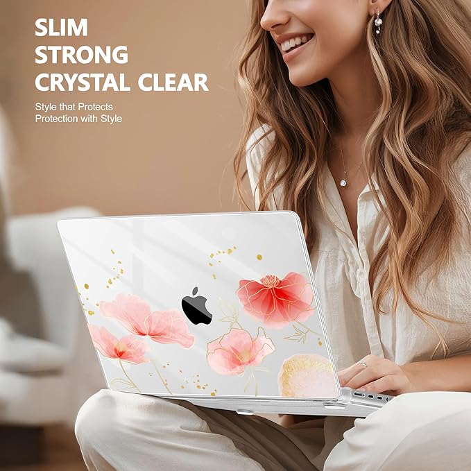 for MacBook Pro 16 inch Case 2021 2022 2023 2024 Release A3186 A3403 M4 A2991 M3 A2780 M2 A2485 M1 Pro/Max, Hard Shell Case with Screen Protector & Keyboard Cover, Spring Floral