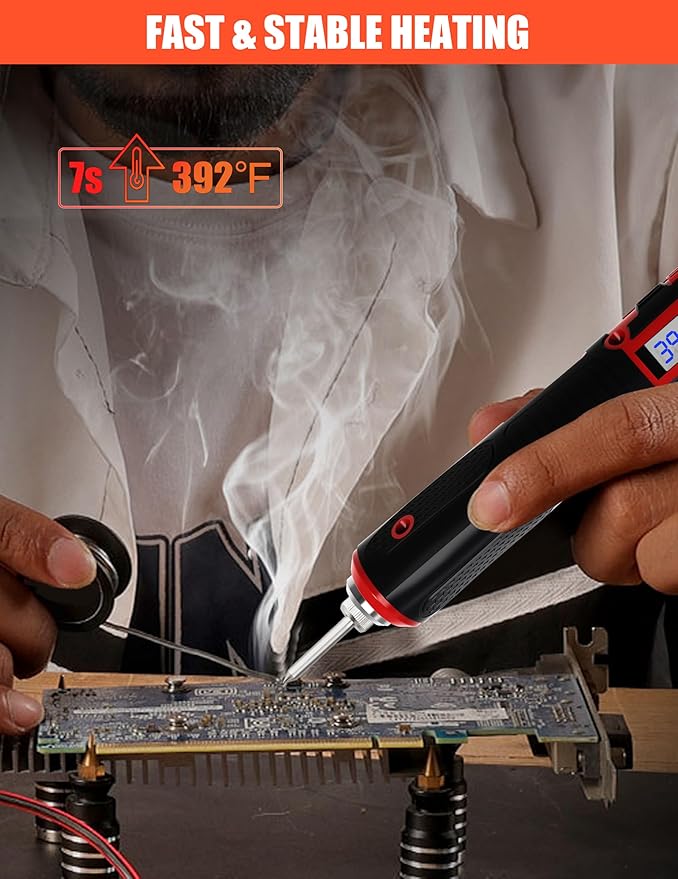 FrogBro Cordless Soldering Iron with Adjustable Cordless Temperature 392°F-842°F Type-C Fast Charging, LED Display, Portable Rechargeable Soldering Kit，Auto Sleep/Shut-Off & Safety Lock