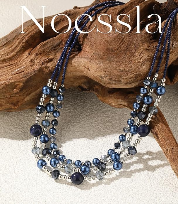 Noessla Beaded Statement Necklaces for Women Layered Chunky Bead Necklace Fashion Costume Jewelry Gifts for Mom