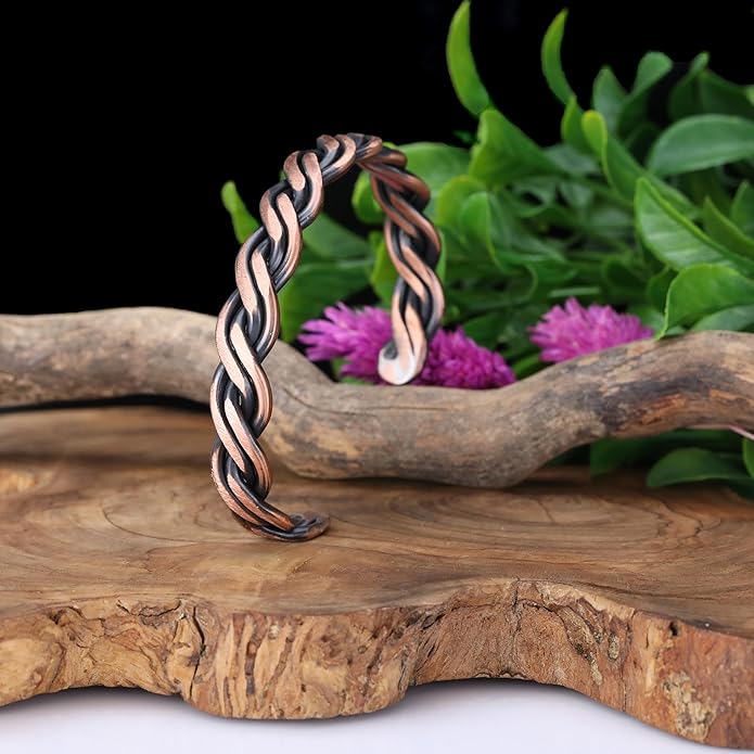 Handmade Elegant Copper Bracelet for Women and Men-Pure Copper Bracelet for Pain Relief and Stress Relief-Adjustable, Thickest, Twisted Copper Wire Bracelet to Fit many Size Wrist(folded)