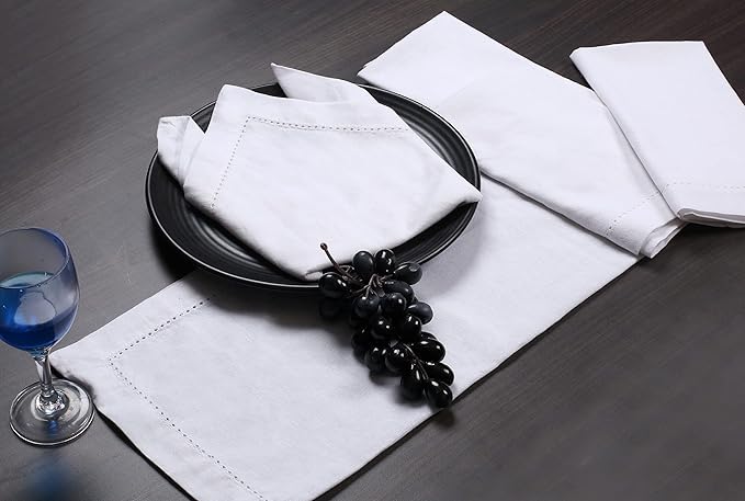 LFH Home Cloth Dinner Napkins White, Cotton Dinner Napkin, Hemstitched Napkin Set of 12, Machine Washable Napkin for Farmhouse, Living Room, Christmas, Family Gathering, 18x18 Inch White