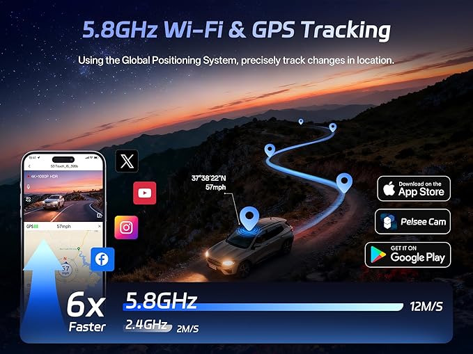 Pelsee 4K Dash Cam Front and Rear, STARVIS 2 Sensor, Dash Camera for Cars with Full-Color Night Vision, 128GB Card, 48H Parking Mode, Voice Control & WiFi, 3.39"Car Dash Camera, HDR ADAS GPS S3 Touch