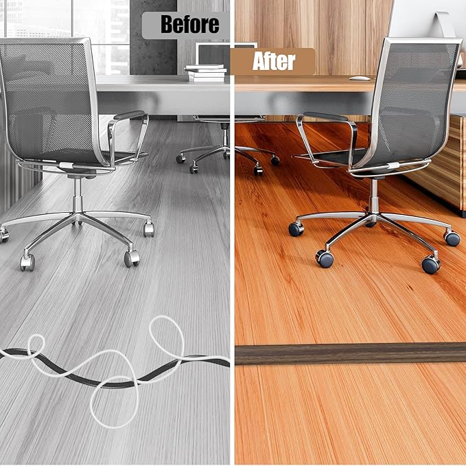 Floor Cord Cover Self Adhesive Cord Hider,10FT Cable Management, Extension Strip Protector for Wires, Prevent Cable Trips for Offices, Gyms, Exhibitions Cavity:0.39"(W) x 0.27"(H) Wood Walnut