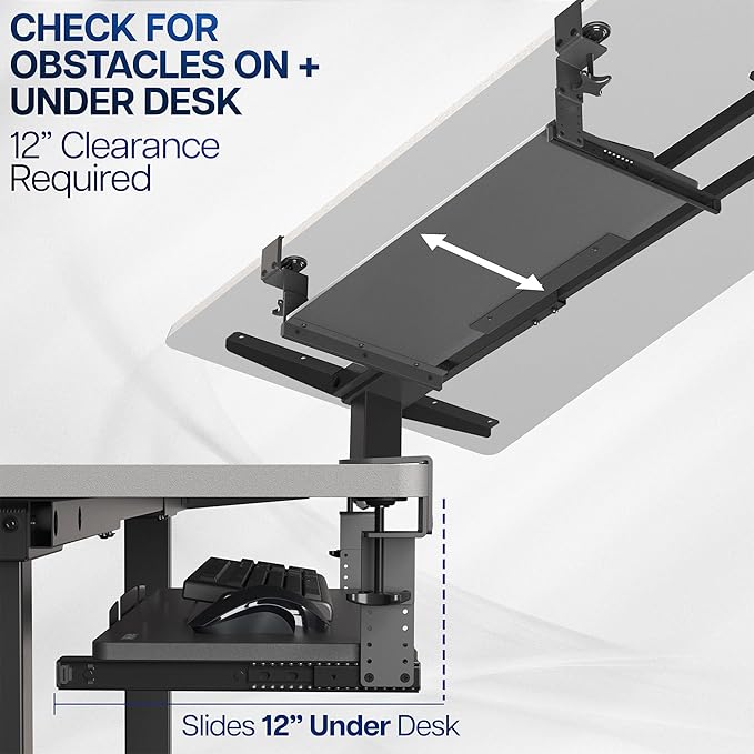 VIVO Large Height Adjustable Under Desk Keyboard Tray, C-clamp Mount System, 27 (33 Including Clamps) x 11 inch Slide-Out Platform Computer Drawer for Typing, White, MOUNT-KB05HW