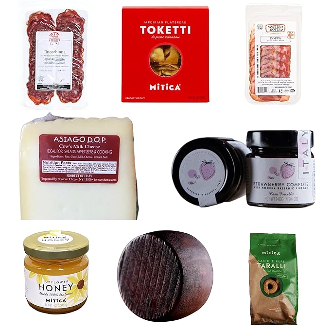 Authentic Italian Charcuterie Assortment with Meats, Cheeses, Crackers, Honey and Jam – A Taste of Italy Perfect for Any Occasion or for Gifting