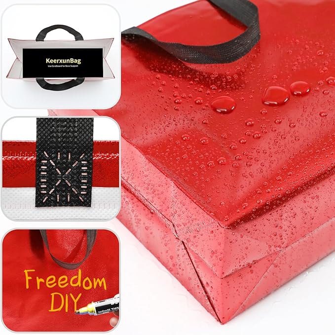 KeerxunBag 12Pcs Reusable Gift Bags（Includes Tissue Paper） Gift bag with handle Birthdays Parties Holidays Weddings Medium 13x5x11in Red Gift Bags