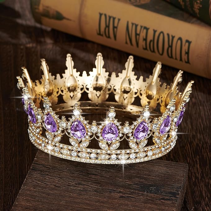 Queen Crown Rhinestone Wedding Crowns and Tiaras for Women Costume Party Hair Accessories Princess Birthday Crown Crystal Bridal Crown (Gold & Purple Crown)