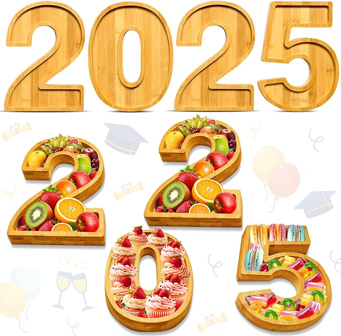 2025 Charcuterie Boards Graduation Fillable Number Boxes Reusable Food Trays for 2025 Party Favors Supply Easter Serving Platters Food Display Boxes Dish Plates for Grad Tabletop Decor Birthday Gifts