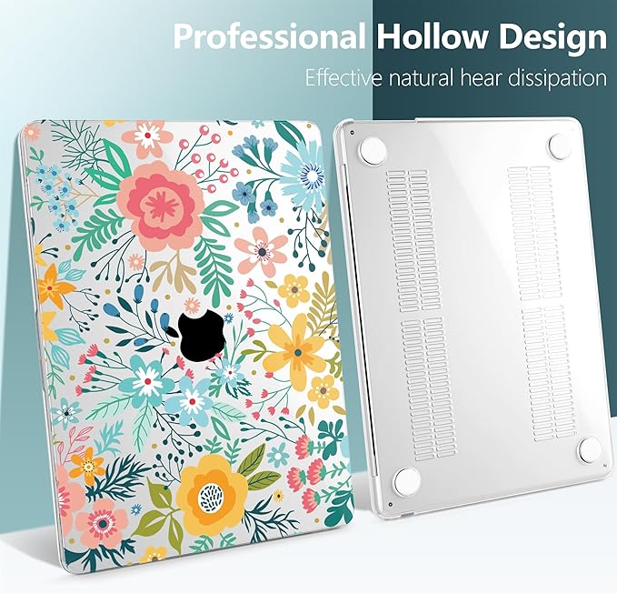 TWOLSKOO Compatible with M4 MacBook Air 15 inch Case 2025-2023 Released Model M4 A3241 M3 A3114 M2 A2941, Plastic Hard Shell & Screen Protector & Keyboard Cover & Trackpad Film, Abstract Flower