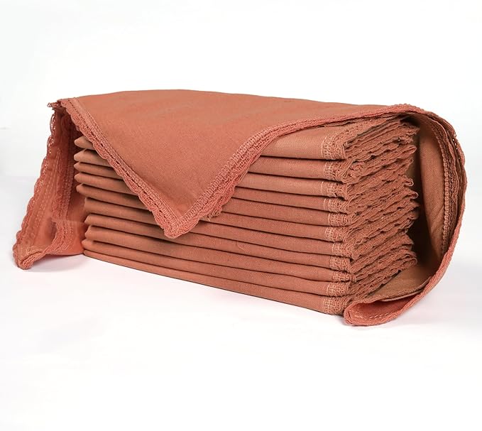 Ramanta Home Linen Flax Cloth Napkins Set of 24 | 18x18 Inch | Premium Cotton Linen Flax Lace Soft & Durable | Washable Ideal for Everyday Use Parties Thanksgiving Christmas Halloween Rust