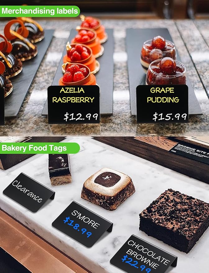 Herda 24 PCS Food Labels for Party Buffet 4"x3" Mini Chalkboard Signs for Birthday Bakery Place Cards Name Cards Food Tags for Wedding Table Signs Chalkboard Labels Includes 6 Wet Erase Markers