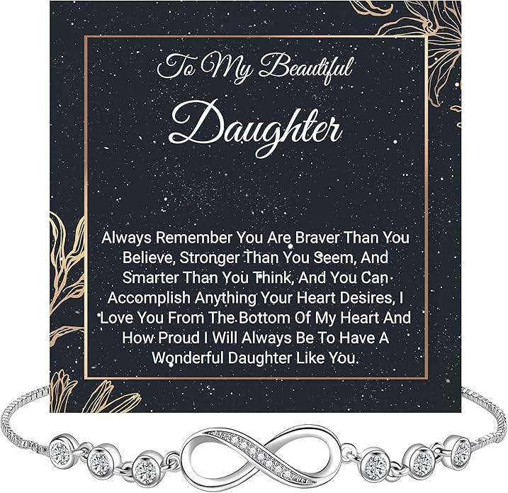 Daughter Infinity Heart Bracelet, Daughter Jewelry Gift From Mom or Dad with Message Card and Box Meaning