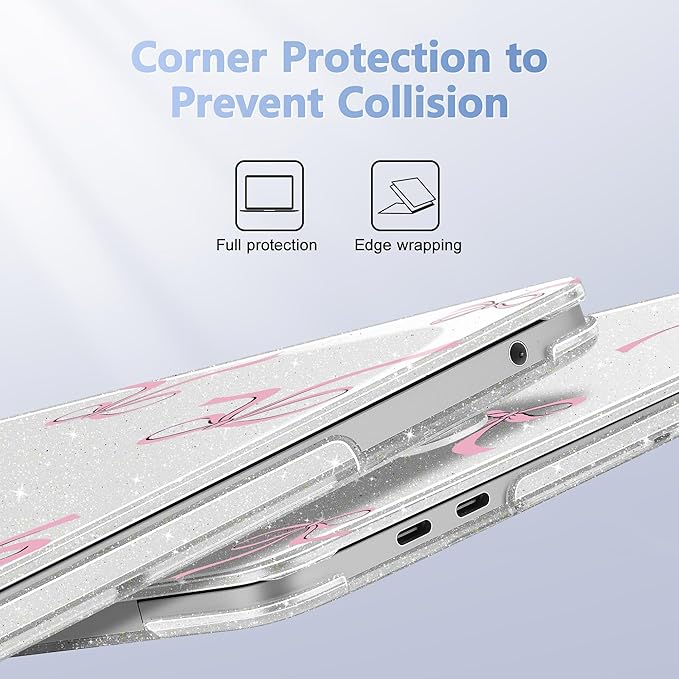 May Chen Case for MacBook Pro 13 inch M2 2023,2022,2021,2020 A2338 M1 A2251 A2289, Plastic Hard Shell Case for MacBook Pro 13" with Touch Bar Fits Touch ID, Clear Glitter Bow