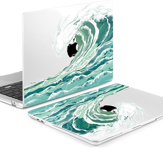 Batianda Premium Case for New MacBook Air 15 inch 2025 M4 2024 2023 with M3 M2 Chip Model A3241/A3114/A2941, Designed Protective Plastic Hardshell & Keyboard Cover & Screen Protector, Waves