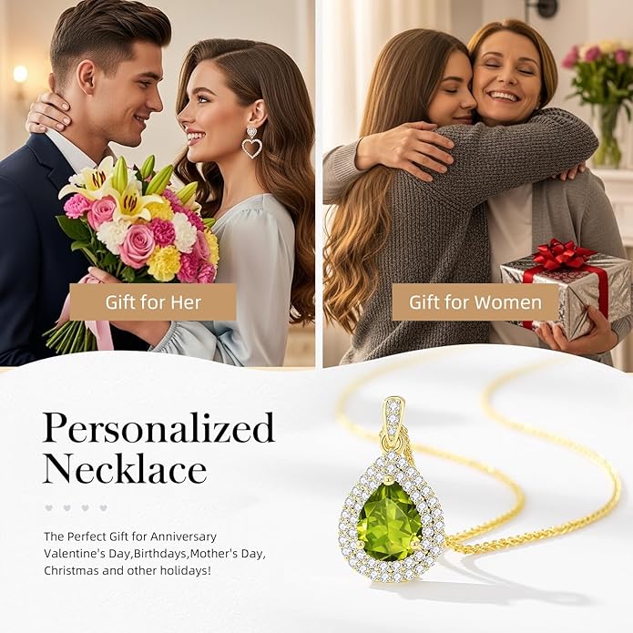 Valentine's Day Gift for Wife/Her-18K Gold Plated Teardrop Birthstone Necklace- with Light-Up Gift Box,Jewelry for Women,Anniversary Birthday Gifts for Women Her Wife Girlfriend Mom,Womens Jewelry