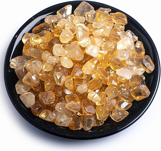 Premium Brazilian Citrine Crystal Chips Set, 128 Pcs 0.4" inches - Handpicked Tumbled Stones and Crystals Bulk for Healing, Reiki, Meditation, Witchcraft and Home Decor