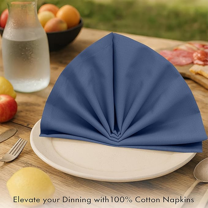 Ruvanti Premium Cloth Napkins Set of 6, 18x18 Inches, 100% Cotton, Washable, Soft & Absorbent, Perfect for Wedding, Christmas, ‎Thanksgiving Dinners - Bijou Blue