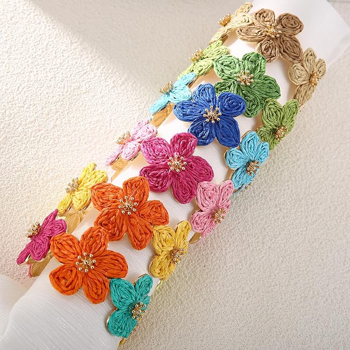 Raffia Flower Cuff Bracelet for Women, Floral Chunky Bangle Wide Open Cuff Statement Bracelet
