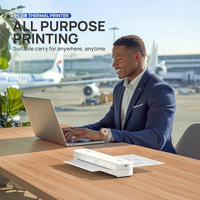 POLONO Portable Printer Wireless for Travel, D810 Bluetooth Thermal Printer Support for 8.5"x11" US Letter, Beige