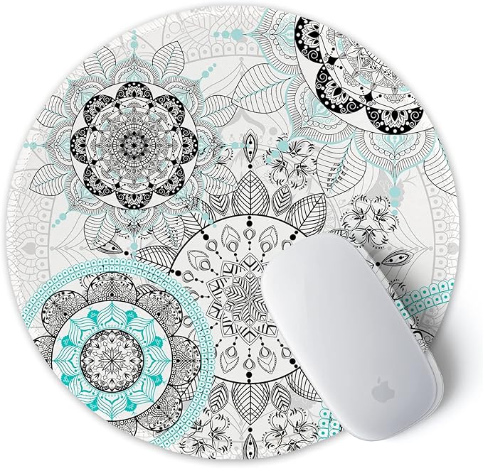 ITNRSIIET Round Mouse Pad with Stitched Edge Premium-Textured Waterproof Non-Slip Rubber Base Desktop Protection Mat Diameter 8.7 inches, Mandala Flowers
