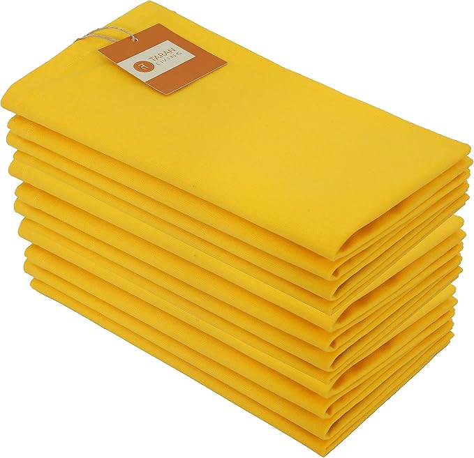 TARAN LIVING Cotton Cloth Napkins Solid Bright Yellow Easter Dinner Napkin Table Cloth Napkins Gift for Her Him Parties Holiday - 18x18 Inches Pack of 12