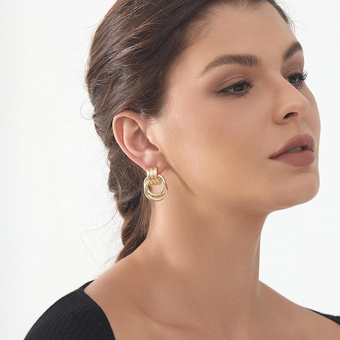 Chunky Knot Earrings for Women, Link Circle Statement Drop Dangle Studs, Women Trendy Jewelry