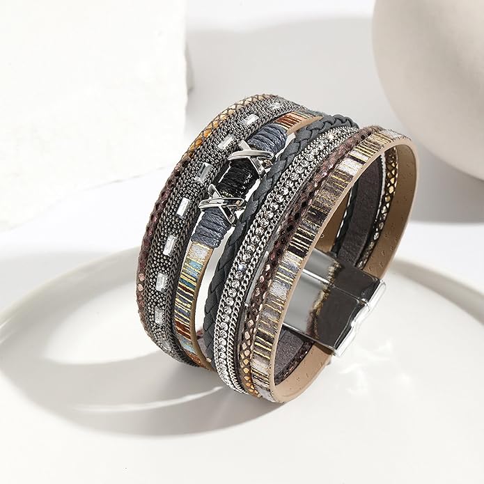 VIBILIA Boho Leather Wrap Bracelets for Women Multi-Layer Bracelets with Strong Clasp Jewelry for Women