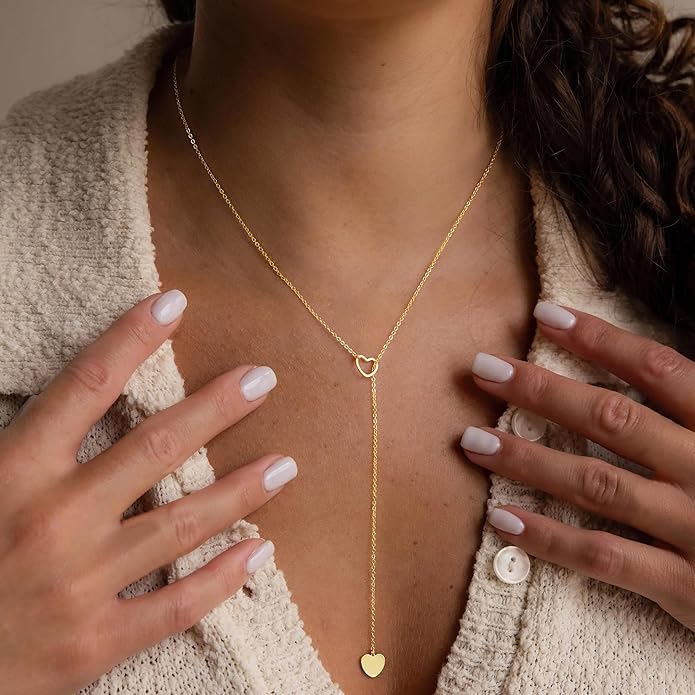 Yoosteel Long 14K-Gold-Plated Necklace for Women - Valentines Gifts Dainty Y-Shaped Necklaces Lariat Drop Chain Simple Jewelry Trendy Gift for Women
