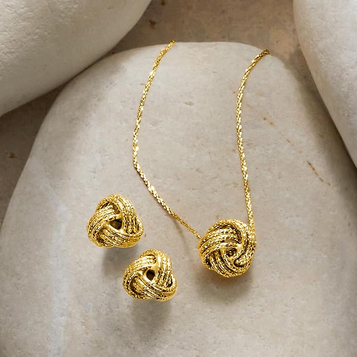 Ross-Simons Italian 14kt Yellow Gold Love Knot Jewelry Set: Necklace and Stud Earrings. 16 inches