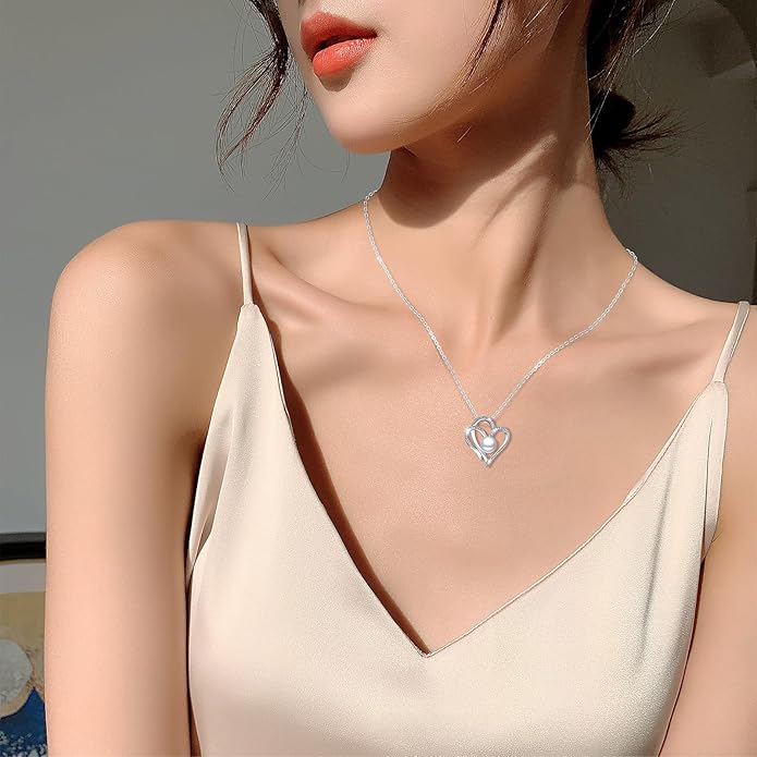 8mm Pearl Necklace 925 Sterling Silver Jewelry AAAAA Cubic Zirconia Heart Pendant Necklace Best Gifts for Mom Women Girlfriend Grandma Friend Lover Her Wedding Birthday Anniversary Graduation Daily