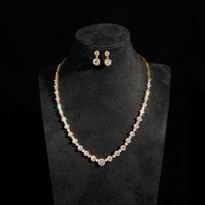 Wedding Jewelry Set For Women Bridal Brides Bridesmaid Classic Cubic Zirconia Necklace And Earrings For Prom Party